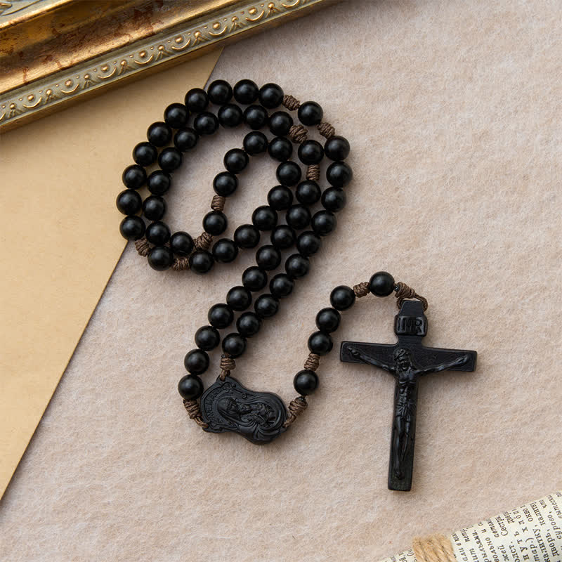 Natural Timber Prayer Rosary & Madonna and Child Motif: Token of Abiding Divine Warmth