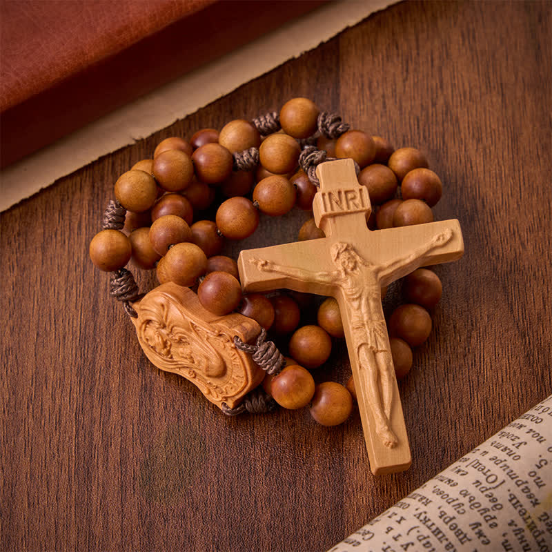 Natural Timber Prayer Rosary & Madonna and Child Motif: Token of Abiding Divine Warmth