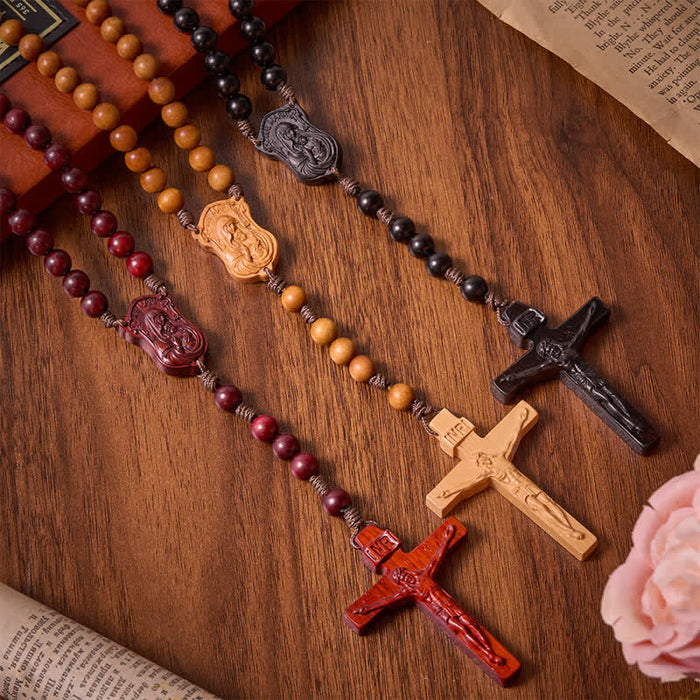Natural Timber Prayer Rosary & Madonna and Child Motif: Token of Abiding Divine Warmth