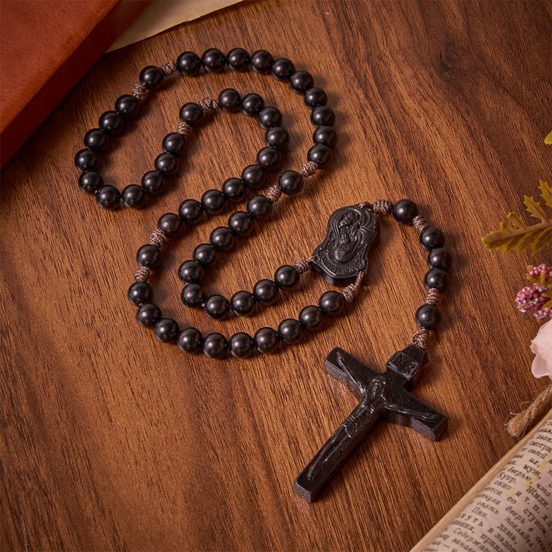 Natural Timber Prayer Rosary & Madonna and Child Motif: Token of Abiding Divine Warmth
