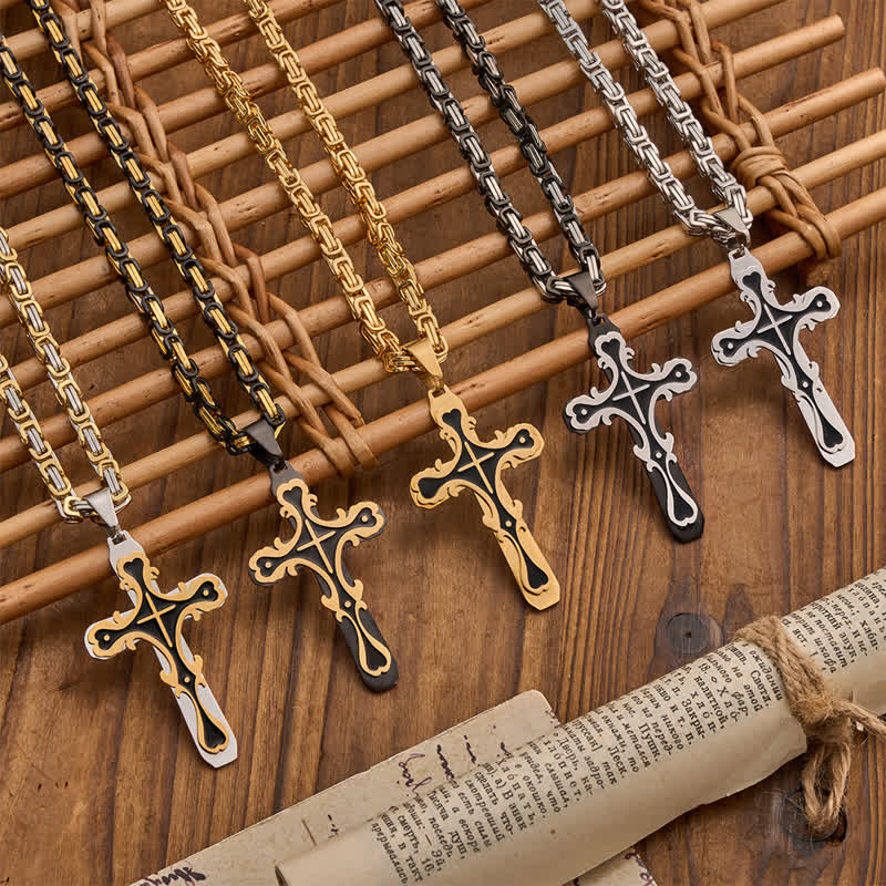 Vintage Filigree Tri - Color Cross Necklace: Timeless Faith Jewelry