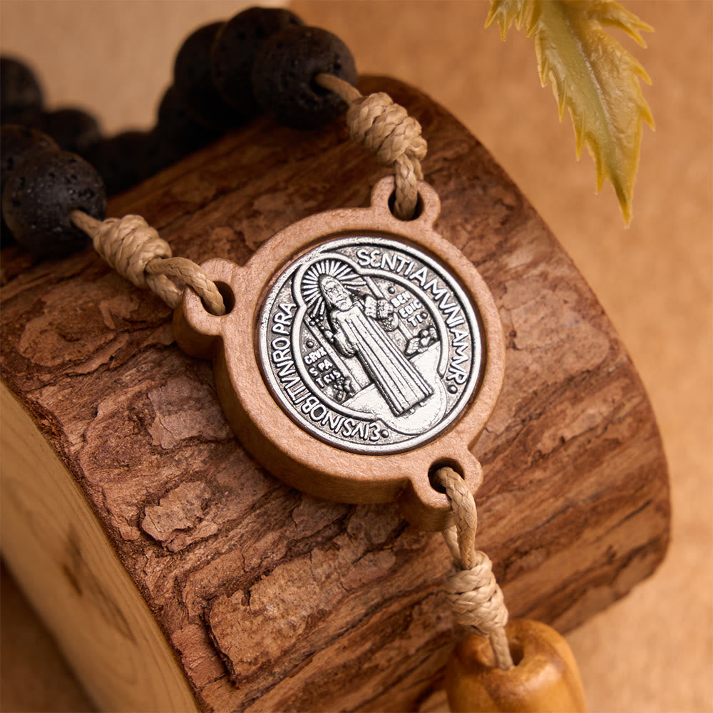 Natural Durable Volcanic Stone Rosary with St. Benedict Medal & Crucifix