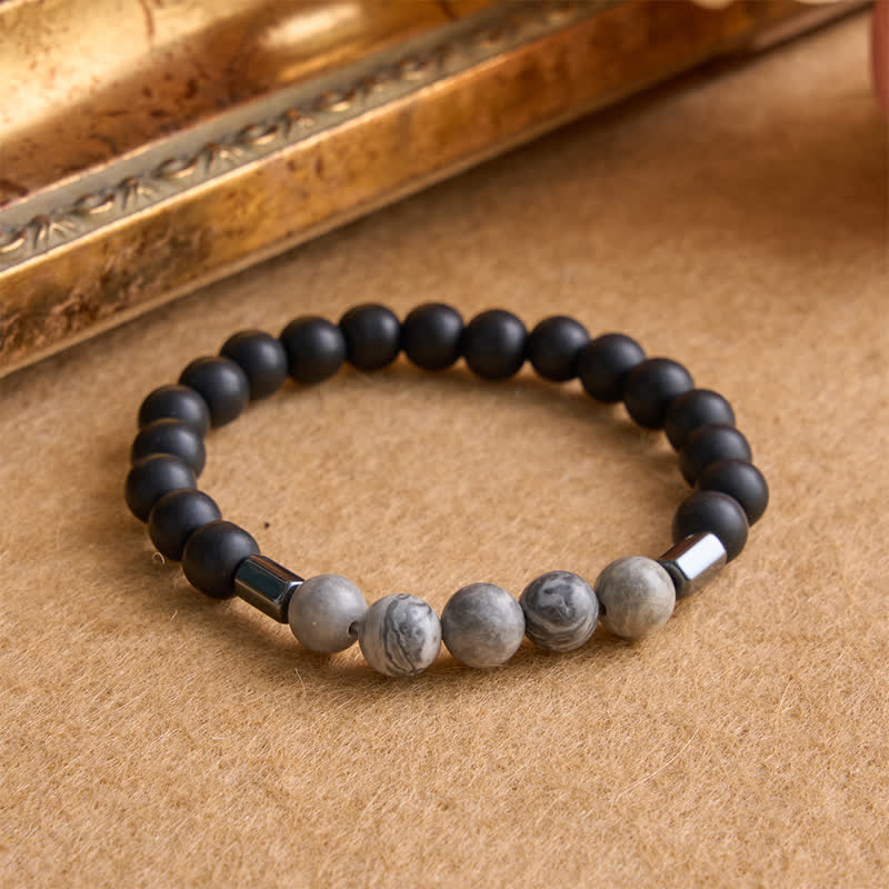 Layered Stone & Copper Cross Bracelet: Symbol of Gentle Divine Guardianship