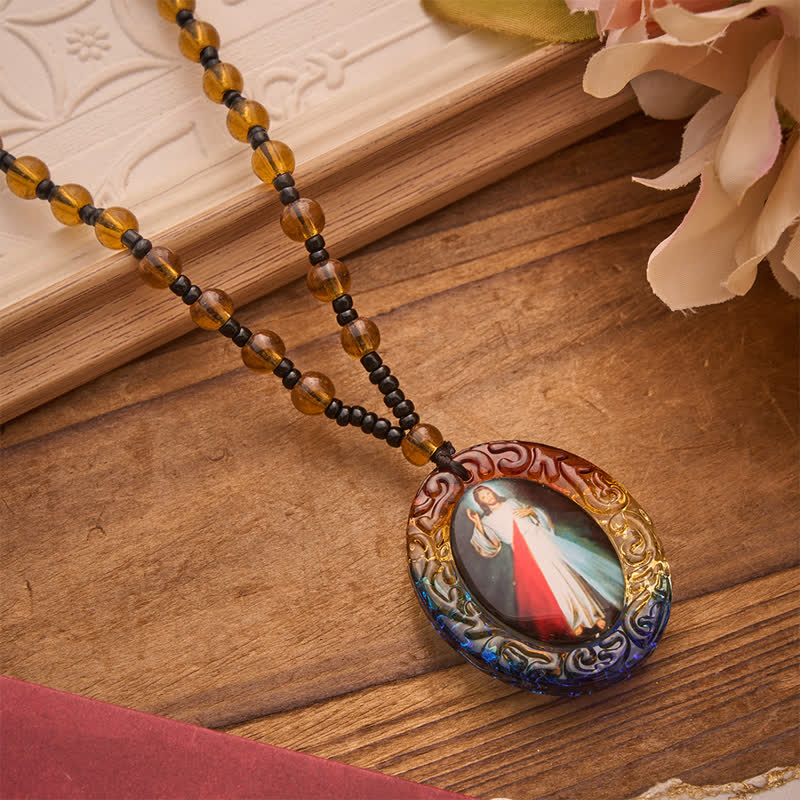 Holy Figure Collection Glass Beaded Necklace: Token of Sweet Divine Remembrance