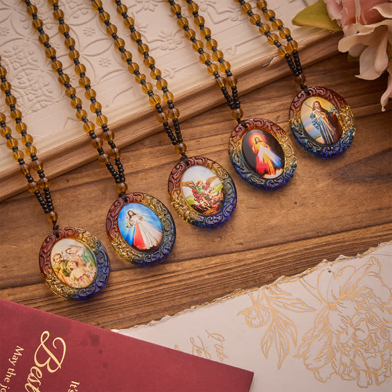 Holy Figure Collection Glass Beaded Necklace: Token of Sweet Divine Remembrance