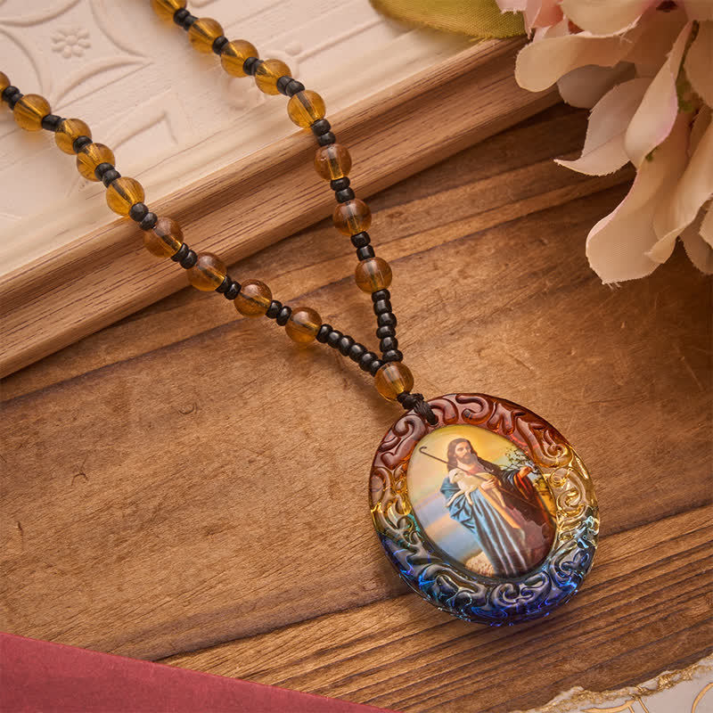 Holy Figure Collection Glass Beaded Necklace: Token of Sweet Divine Remembrance