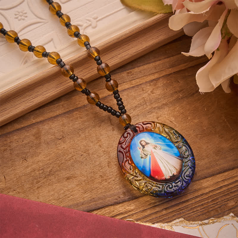 Holy Figure Collection Glass Beaded Necklace: Token of Sweet Divine Remembrance