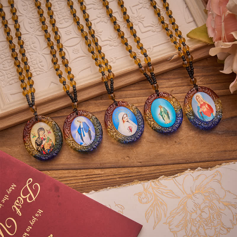 Holy Figure Collection Glass Beaded Necklace: Token of Sweet Divine Remembrance