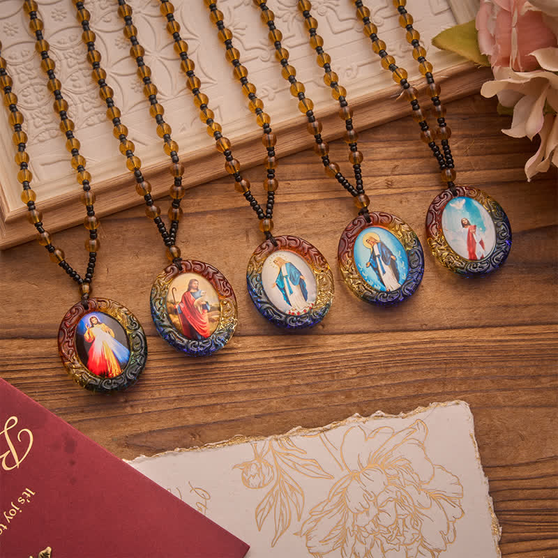 Holy Figure Collection Glass Beaded Necklace: Token of Sweet Divine Remembrance