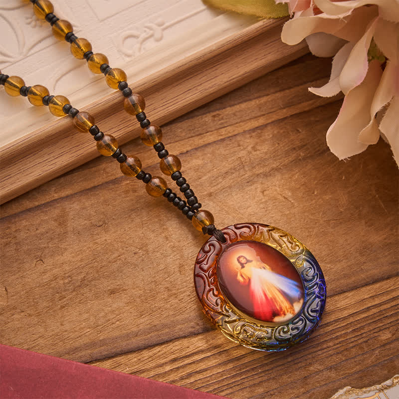 Holy Figure Collection Glass Beaded Necklace: Token of Sweet Divine Remembrance