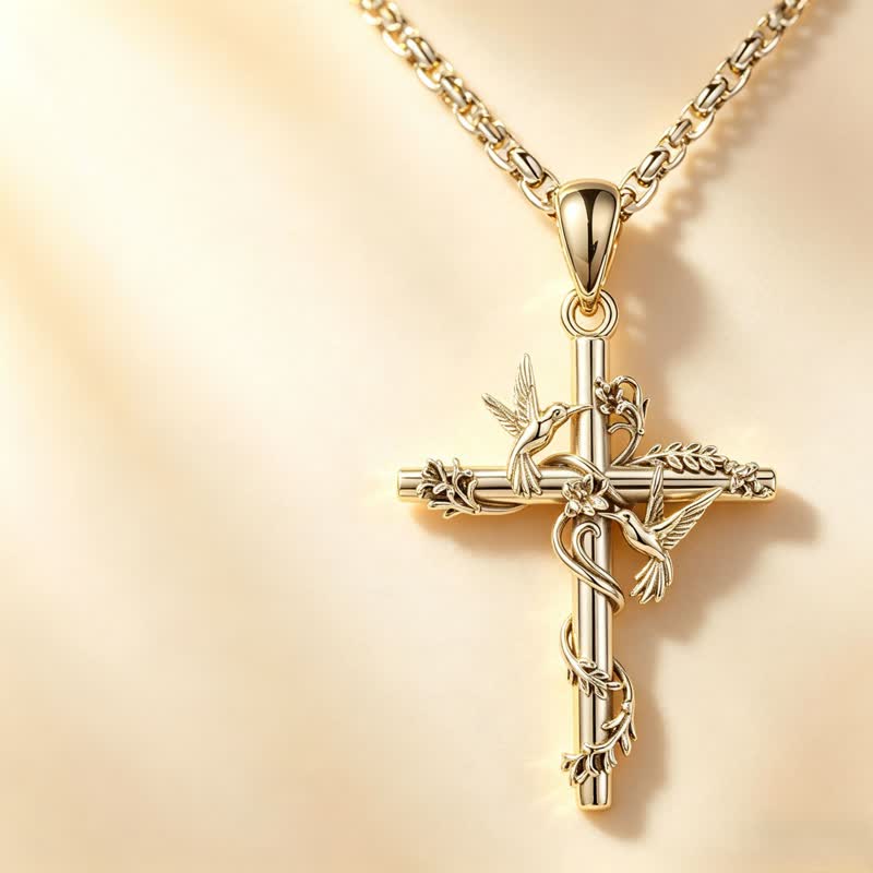 Delicate Engraved Nature Cross Necklace: Token of Pure Heavenly Devotion