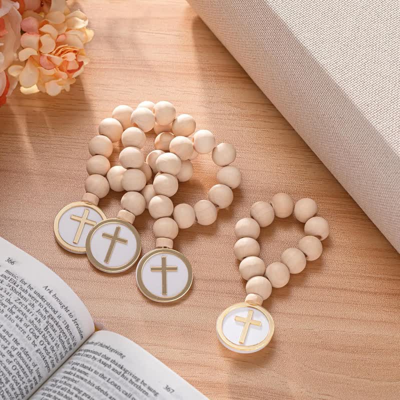 Natural Wood Rosary With Round Cross Charm: Sign of Unfailing Heavenly Blessing