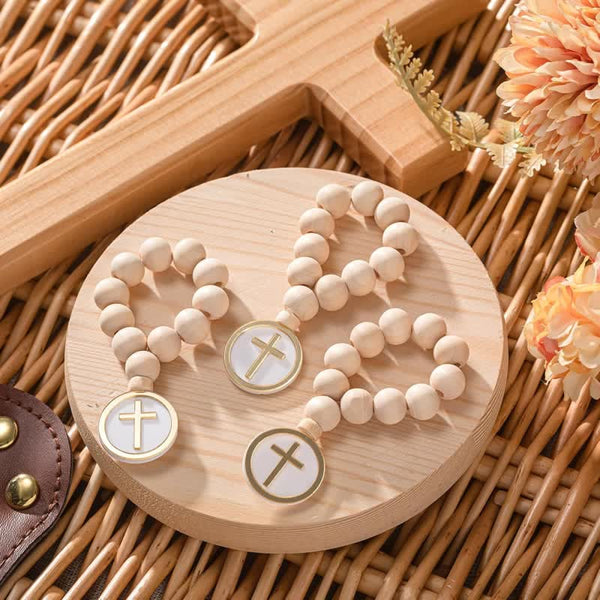 Natural Wood Rosary With Round Cross Charm: Sign of Unfailing Heavenly Blessing