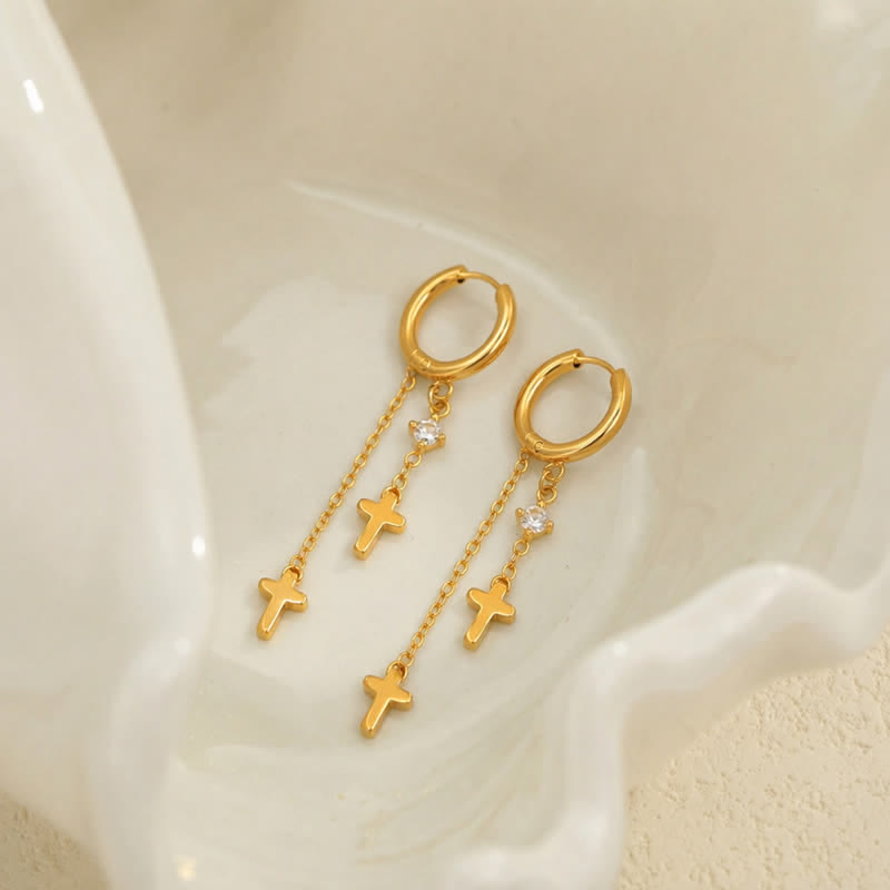 Dual Cross Chain Dangle Earrings: Sign of Timeless Sacred Devotion