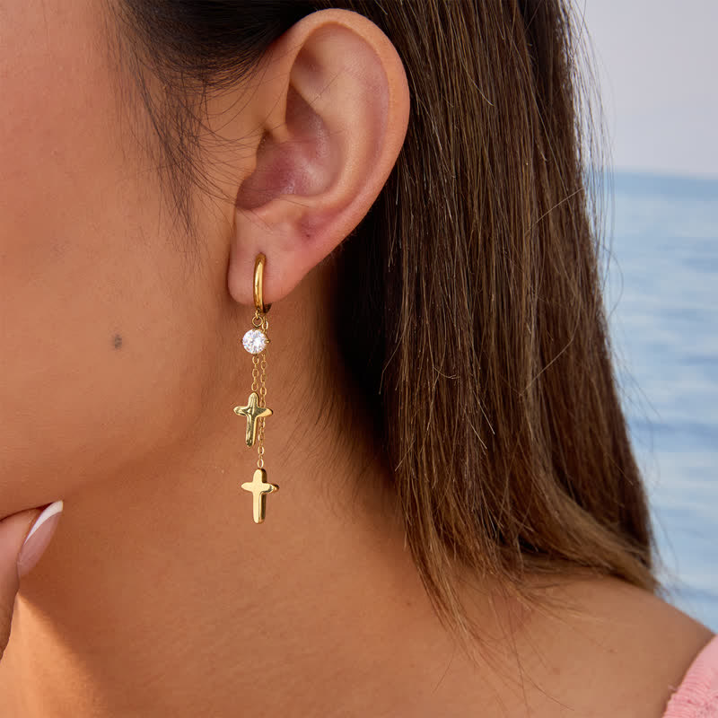 Dual Cross Chain Dangle Earrings: Sign of Timeless Sacred Devotion