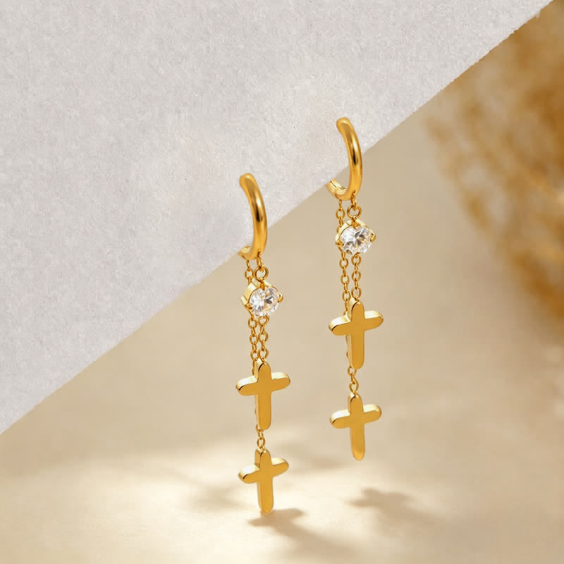 Dual Cross Chain Dangle Earrings: Sign of Timeless Sacred Devotion