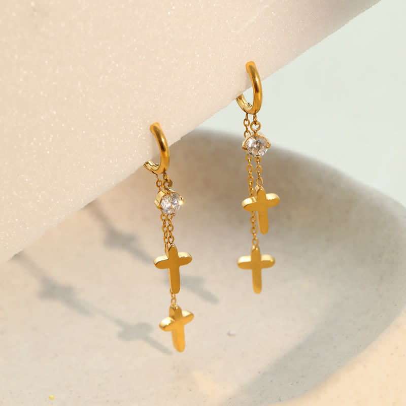 Dual Cross Chain Dangle Earrings: Sign of Timeless Sacred Devotion