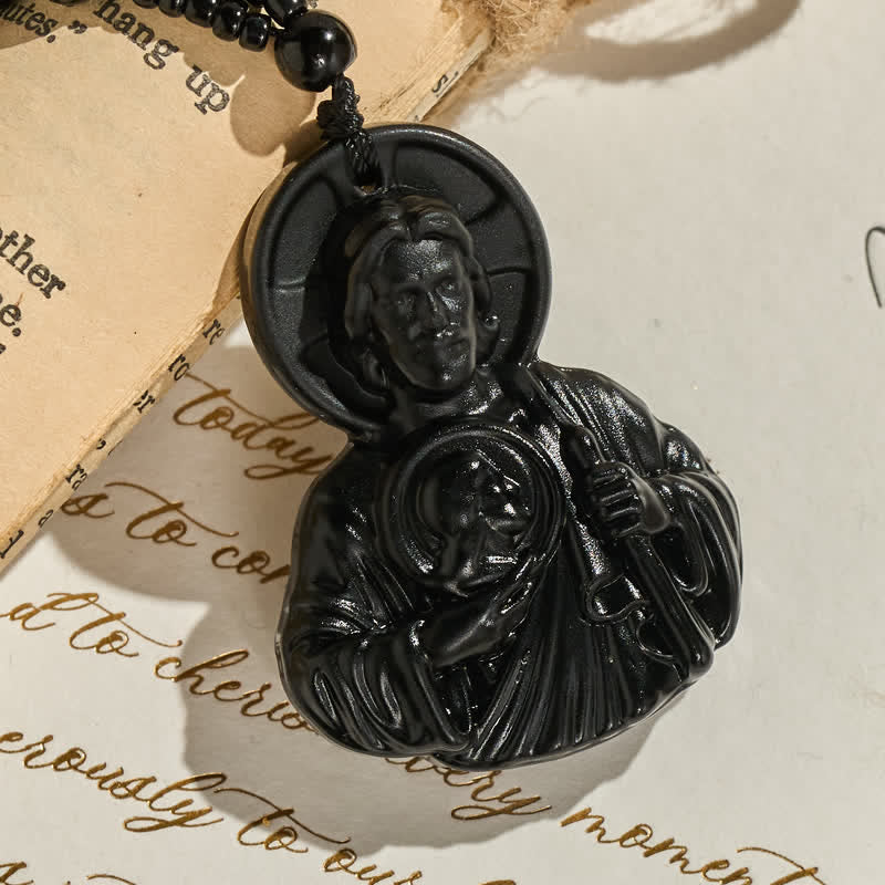 Sculpted Glass Jesus Portrait Beaded Necklace: Symbol of Quiet Sacred Blessing