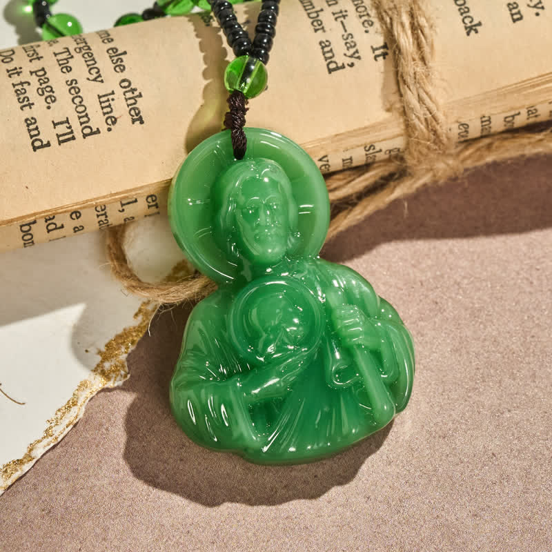 Sculpted Glass Jesus Portrait Beaded Necklace: Symbol of Quiet Sacred Blessing
