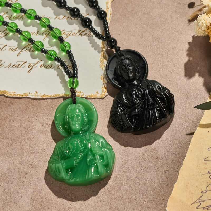 Sculpted Glass Jesus Portrait Beaded Necklace: Symbol of Quiet Sacred Blessing