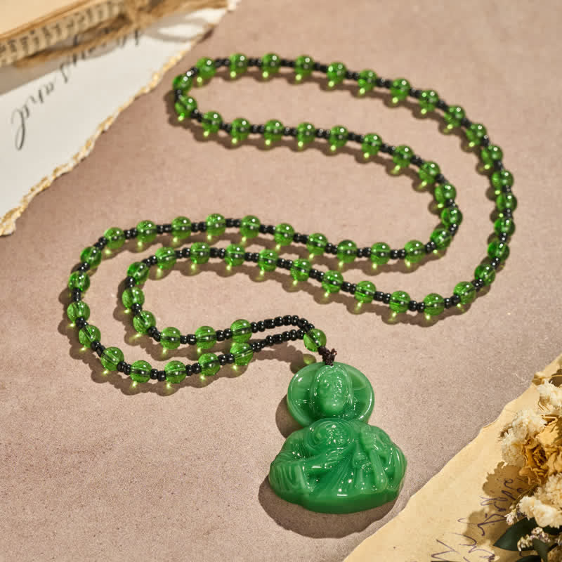 Sculpted Glass Jesus Portrait Beaded Necklace: Symbol of Quiet Sacred Blessing