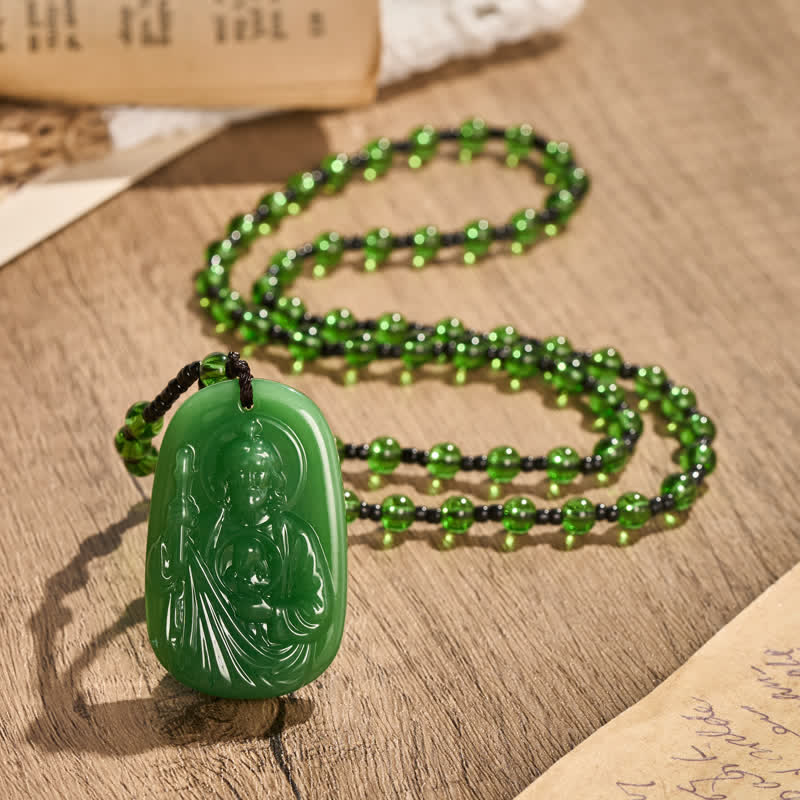 Polished Glass Jesus Portrait Pendant Bead Necklace: Token of Gentle Divine Shelter