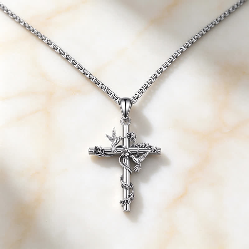Delicate Engraved Nature Cross Necklace: Token of Pure Heavenly Devotion