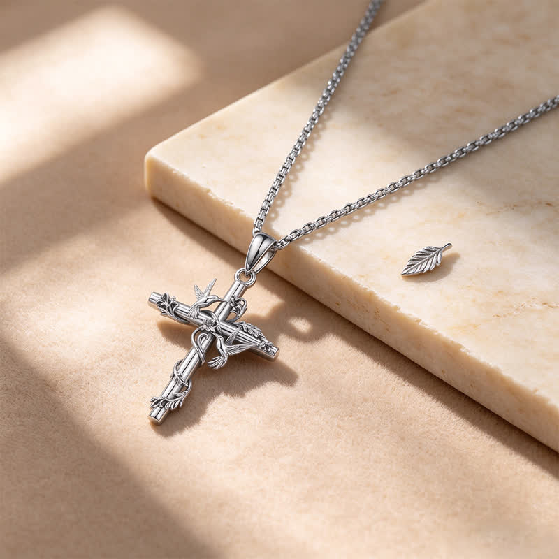 Delicate Engraved Nature Cross Necklace: Token of Pure Heavenly Devotion