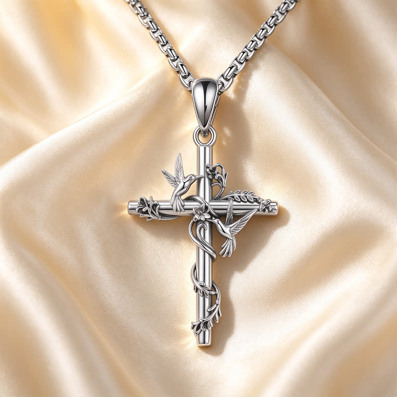 Delicate Engraved Nature Cross Necklace: Token of Pure Heavenly Devotion