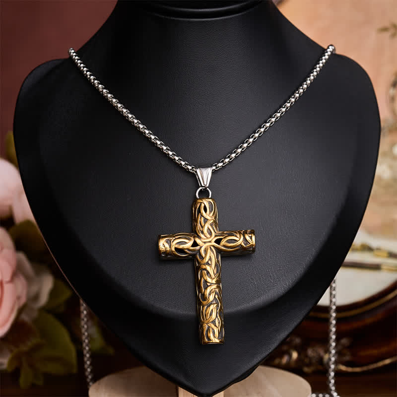 Hollow Twisted Knot Relief Cross Pendant Necklace: Timeless Emblem of Gentle Heavenly Guardianship