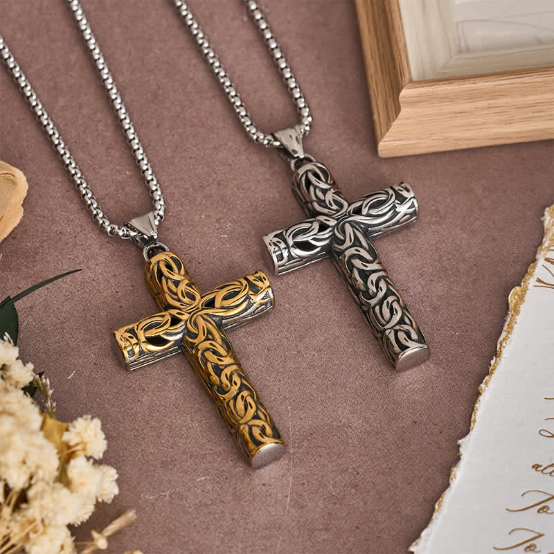 Hollow Twisted Knot Relief Cross Pendant Necklace: Timeless Emblem of Gentle Heavenly Guardianship