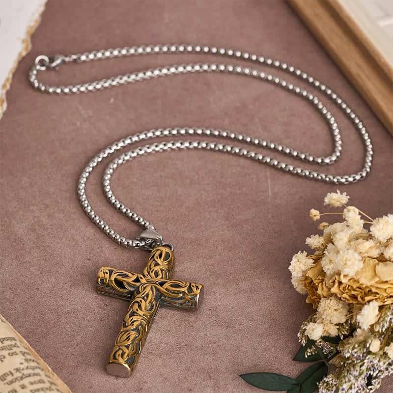Hollow Twisted Knot Relief Cross Pendant Necklace: Timeless Emblem of Gentle Heavenly Guardianship