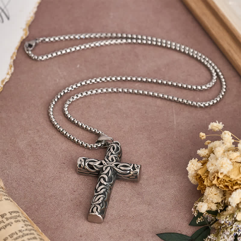Hollow Twisted Knot Relief Cross Pendant Necklace: Timeless Emblem of Gentle Heavenly Guardianship