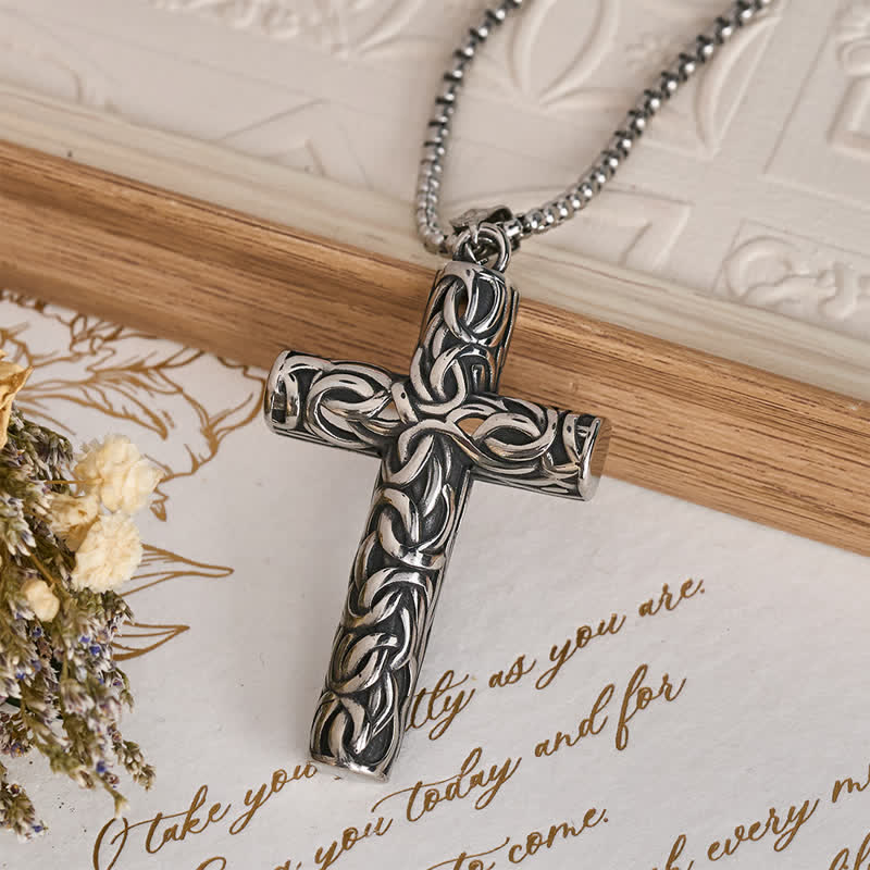 Hollow Twisted Knot Relief Cross Pendant Necklace: Timeless Emblem of Gentle Heavenly Guardianship