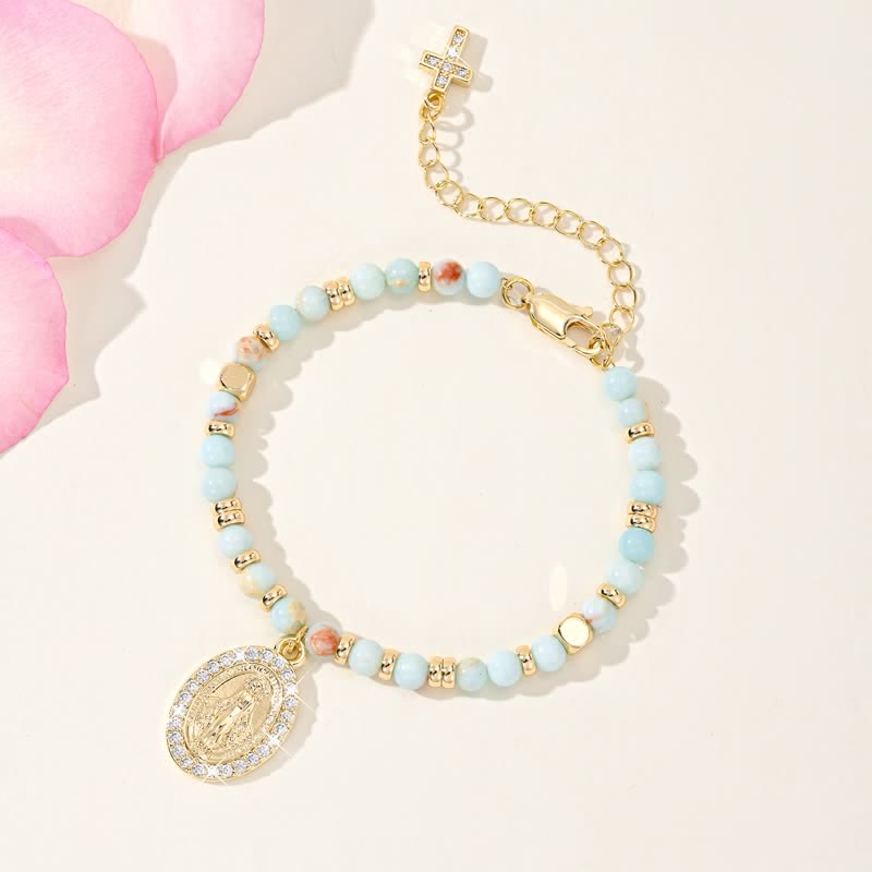Polished Copper Our Lady Stone Bead Bracelet: Vessel of Timeless Heavenly Comfort