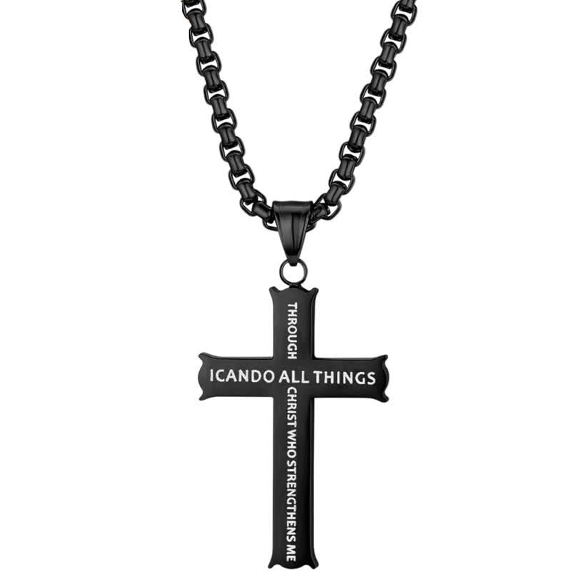 Stainless Steel Cross Pendant Necklace with Philippians 4:13 Quote: A Reminder of Divine Strengthening