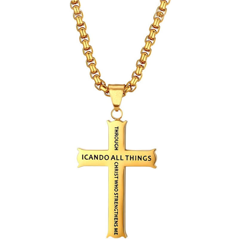 Stainless Steel Cross Pendant Necklace with Philippians 4:13 Quote: A Reminder of Divine Strengthening