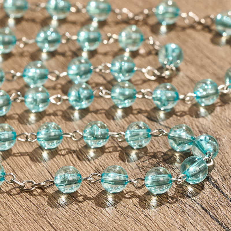 Our Lady & Crucifix of 8mm Round Acrylic Blue Alloy Chain Rosary