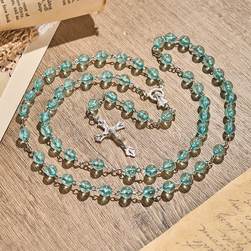 Our Lady & Crucifix of 8mm Round Acrylic Blue Alloy Chain Rosary