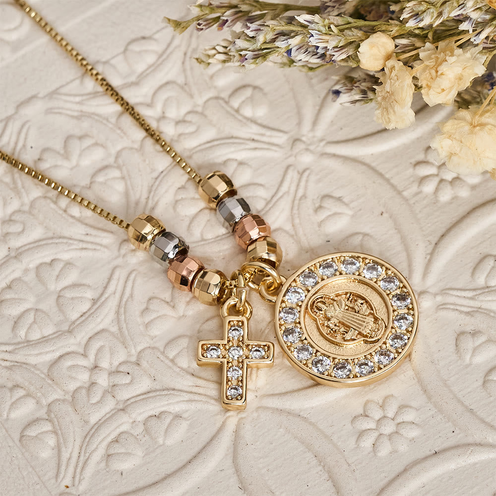 Mixed‑Bead St. Benedict Cross Pendant Necklace: Sign of Everlasting Sacred Safeguard