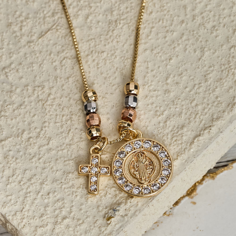Mixed‑Bead St. Benedict Cross Pendant Necklace: Sign of Everlasting Sacred Safeguard