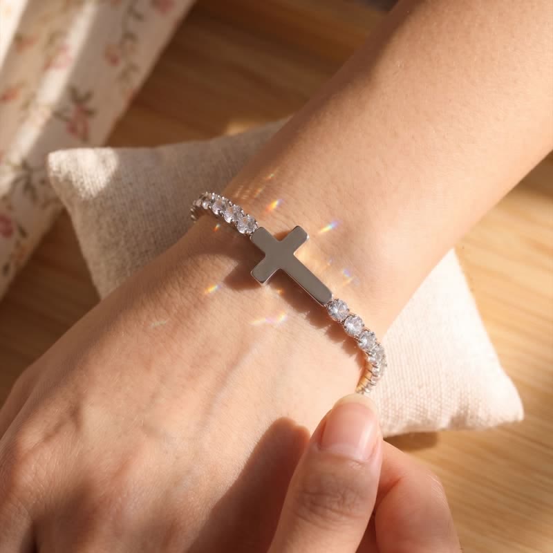 Sleek Stainless Steel Cross Tennis Bracelet: Beacon of Quiet Heavenly Fortitude