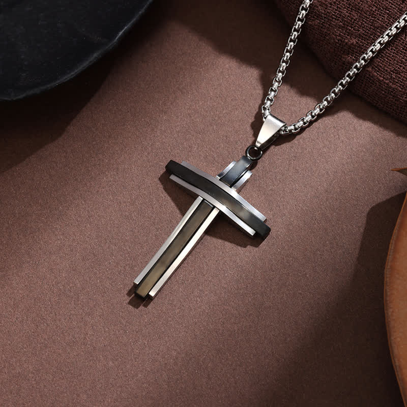 Stacked Bar Cross Box Chain Necklace: Token of Unfailing Divine Guardianship