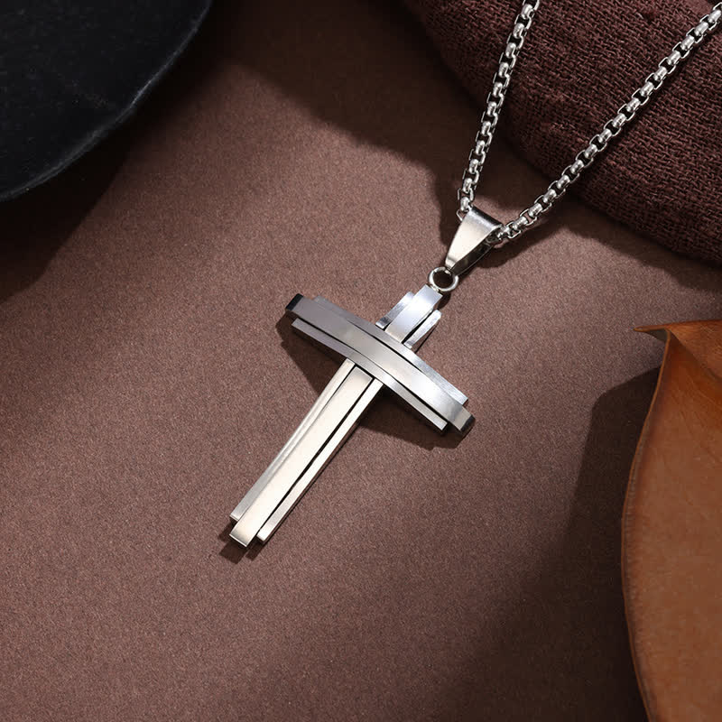Stacked Bar Cross Box Chain Necklace: Token of Unfailing Divine Guardianship