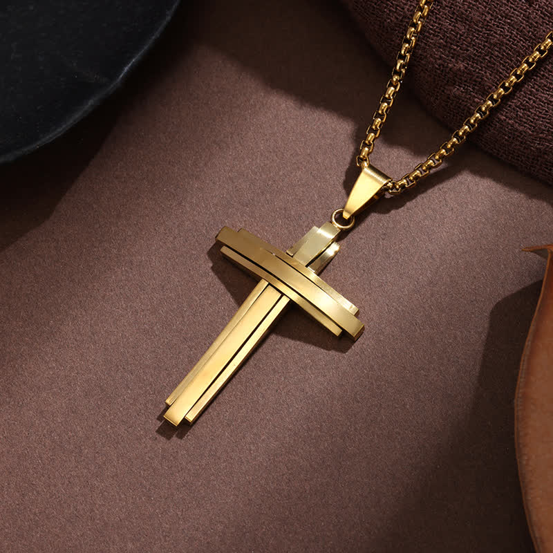 Stacked Bar Cross Box Chain Necklace: Token of Unfailing Divine Guardianship