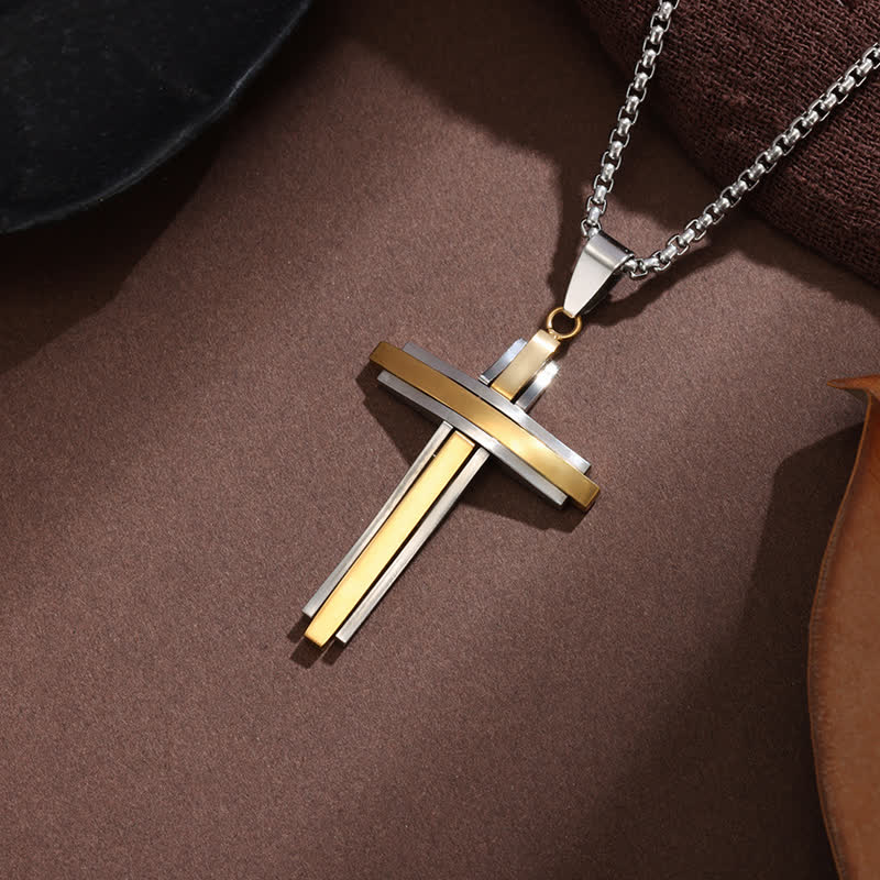 Stacked Bar Cross Box Chain Necklace: Token of Unfailing Divine Guardianship