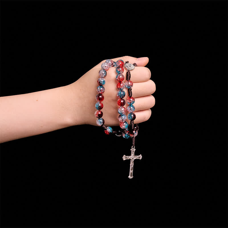 Christmas Themed Translucent Crackle Bead Rosary