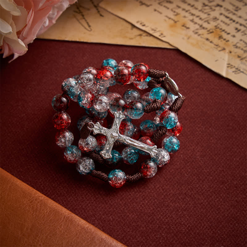 Christmas Themed Translucent Crackle Bead Rosary