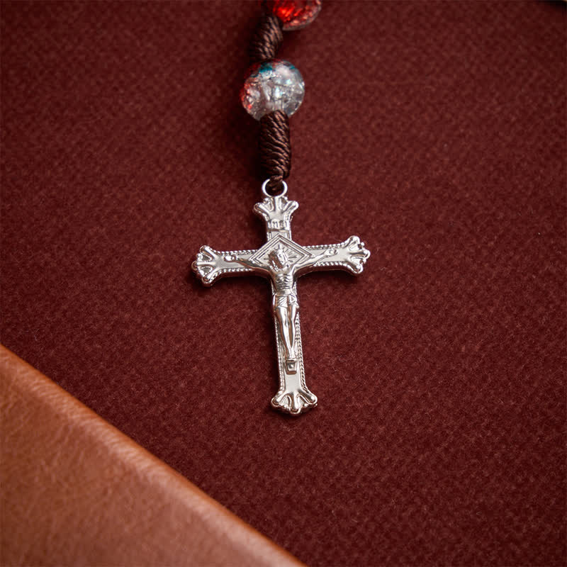 Christmas Themed Translucent Crackle Bead Rosary