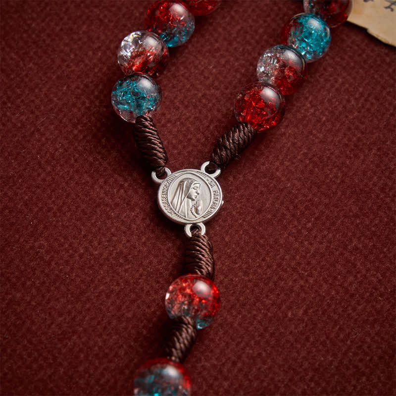 Christmas Themed Translucent Crackle Bead Rosary